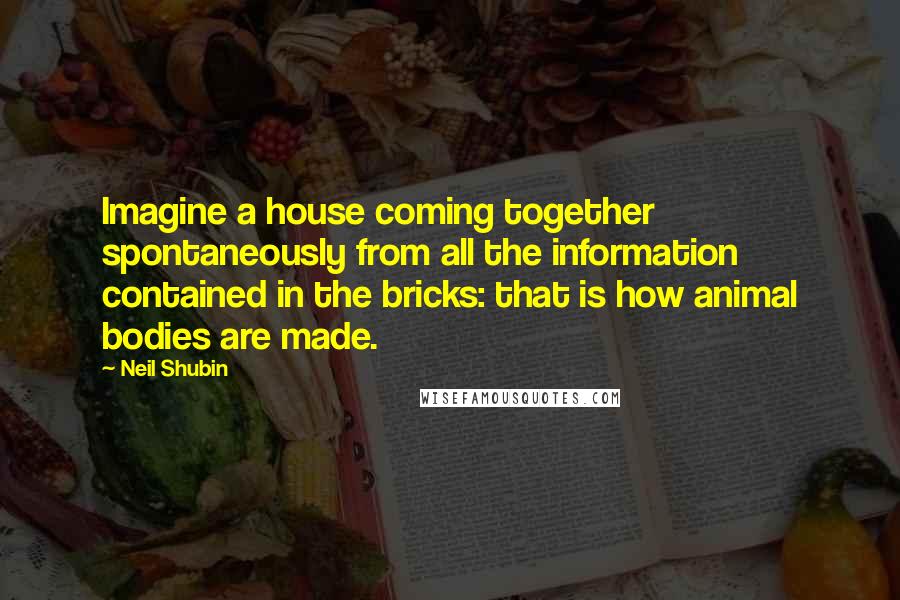 Neil Shubin Quotes: Imagine a house coming together spontaneously from all the information contained in the bricks: that is how animal bodies are made.