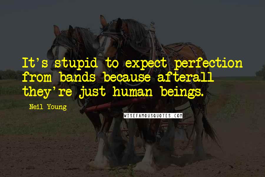 Neil Young Quotes: It's stupid to expect perfection from bands because afterall they're just human beings.