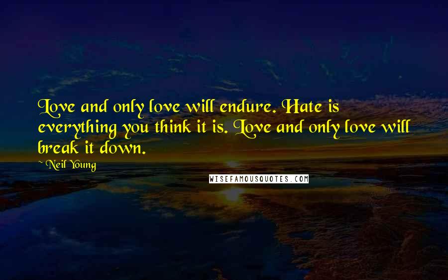 Neil Young Quotes: Love and only love will endure. Hate is everything you think it is. Love and only love will break it down.