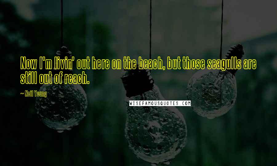 Neil Young Quotes: Now I'm livin' out here on the beach, but those seagulls are still out of reach.