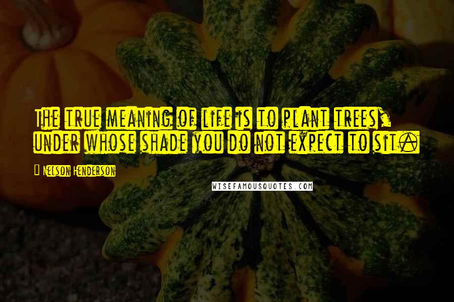 Nelson Henderson Quotes: The true meaning of life is to plant trees, under whose shade you do not expect to sit.