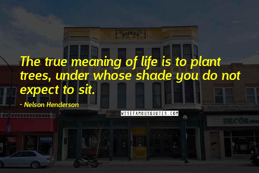 Nelson Henderson Quotes: The true meaning of life is to plant trees, under whose shade you do not expect to sit.