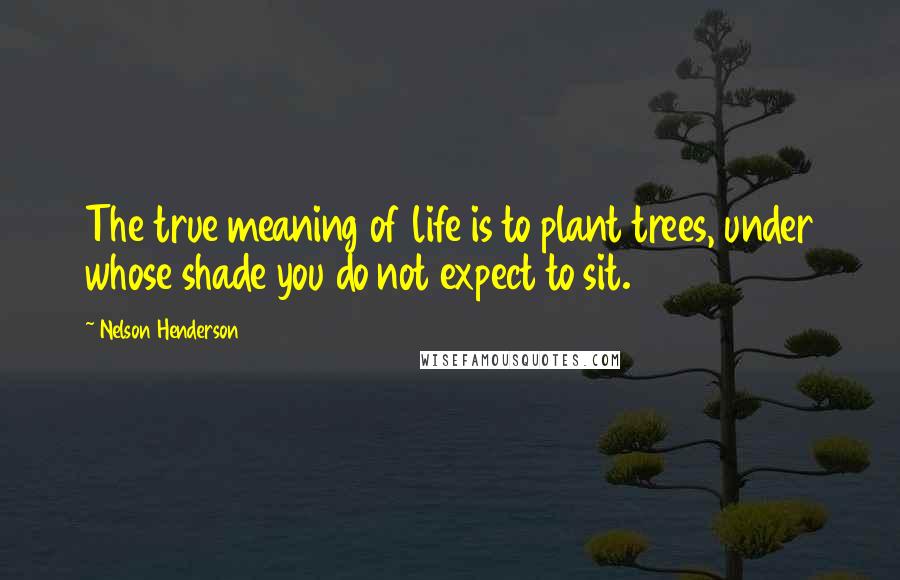 Nelson Henderson Quotes: The true meaning of life is to plant trees, under whose shade you do not expect to sit.