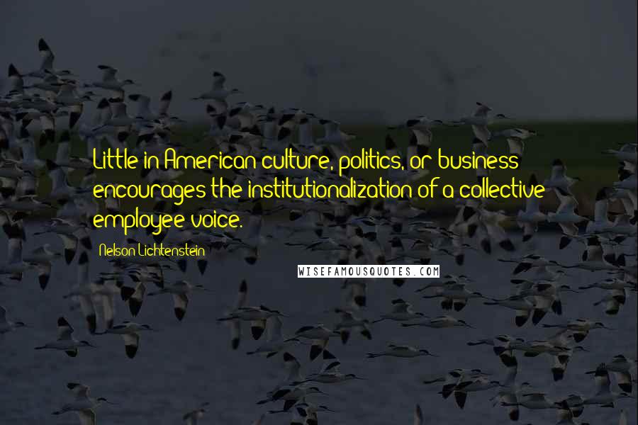 Nelson Lichtenstein Quotes: Little in American culture, politics, or business encourages the institutionalization of a collective employee voice.