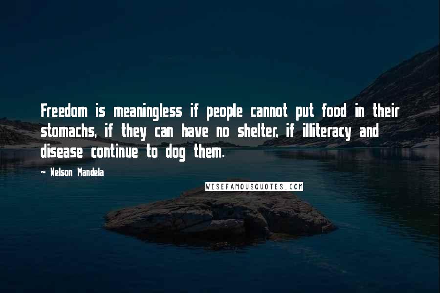 Nelson Mandela Quotes: Freedom is meaningless if people cannot put food in their stomachs, if they can have no shelter, if illiteracy and disease continue to dog them.