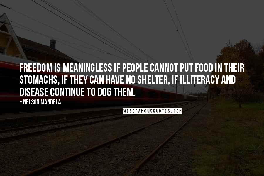Nelson Mandela Quotes: Freedom is meaningless if people cannot put food in their stomachs, if they can have no shelter, if illiteracy and disease continue to dog them.