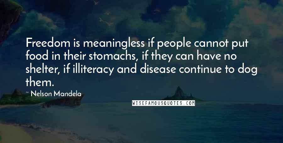 Nelson Mandela Quotes: Freedom is meaningless if people cannot put food in their stomachs, if they can have no shelter, if illiteracy and disease continue to dog them.