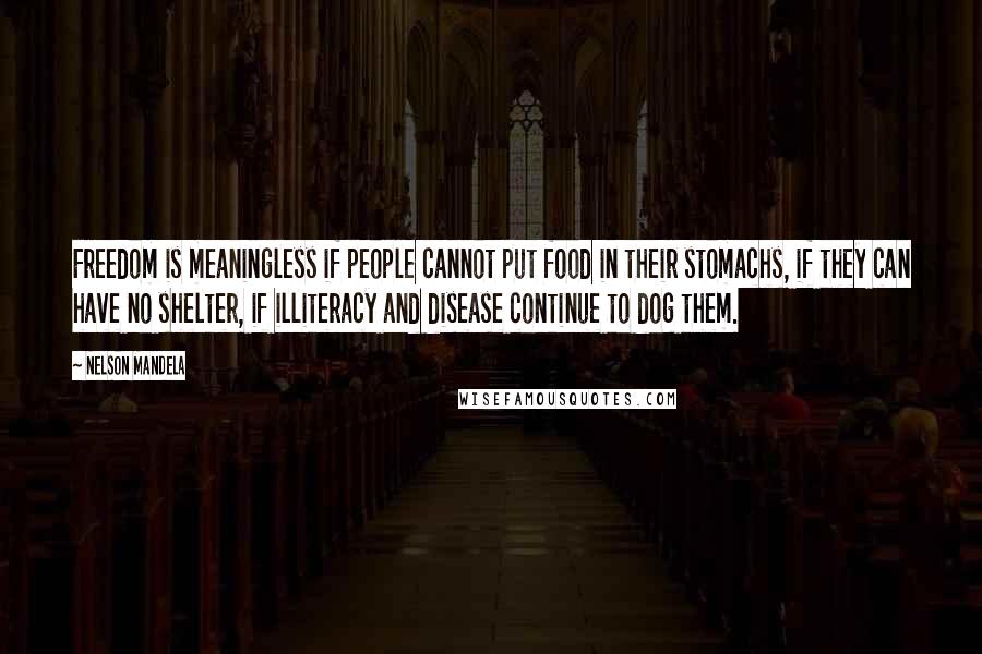 Nelson Mandela Quotes: Freedom is meaningless if people cannot put food in their stomachs, if they can have no shelter, if illiteracy and disease continue to dog them.