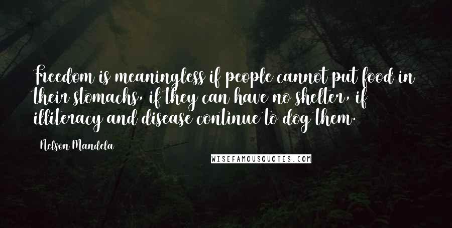 Nelson Mandela Quotes: Freedom is meaningless if people cannot put food in their stomachs, if they can have no shelter, if illiteracy and disease continue to dog them.