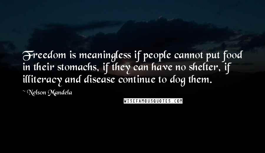 Nelson Mandela Quotes: Freedom is meaningless if people cannot put food in their stomachs, if they can have no shelter, if illiteracy and disease continue to dog them.