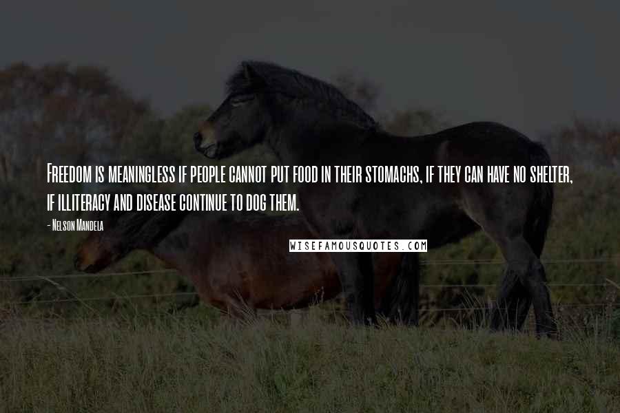 Nelson Mandela Quotes: Freedom is meaningless if people cannot put food in their stomachs, if they can have no shelter, if illiteracy and disease continue to dog them.