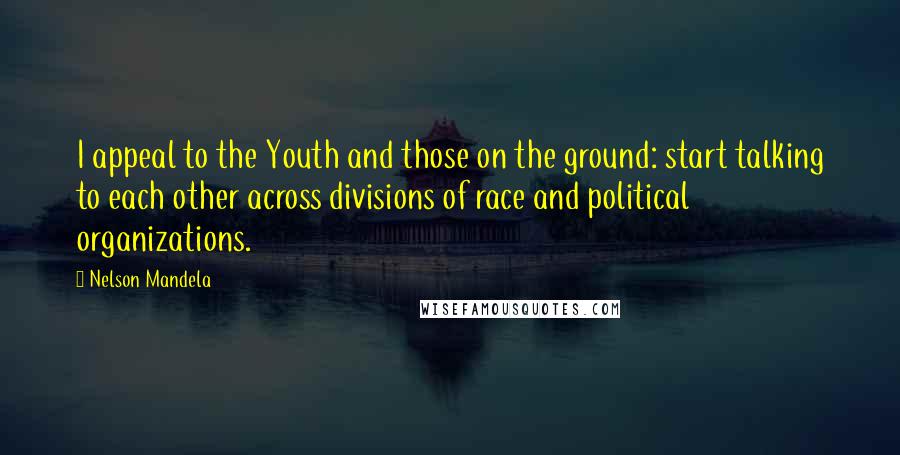 Nelson Mandela Quotes: I appeal to the Youth and those on the ground: start talking to each other across divisions of race and political organizations.