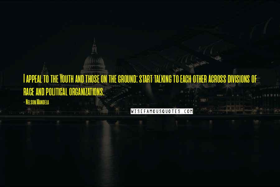 Nelson Mandela Quotes: I appeal to the Youth and those on the ground: start talking to each other across divisions of race and political organizations.