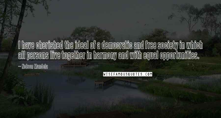 Nelson Mandela Quotes: I have cherished the ideal of a democratic and free society in which all persons live together in harmony and with equal opportunities.