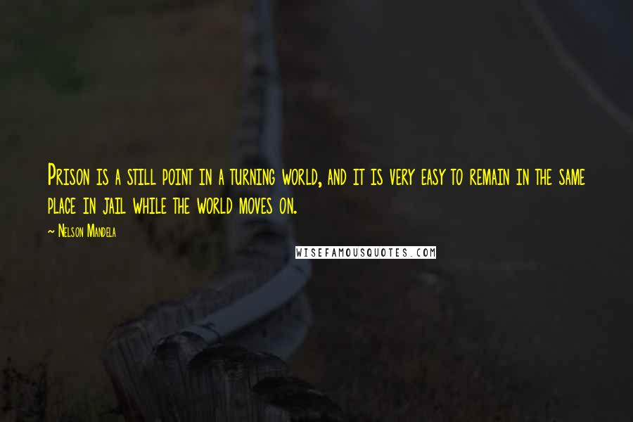 Nelson Mandela Quotes: Prison is a still point in a turning world, and it is very easy to remain in the same place in jail while the world moves on.