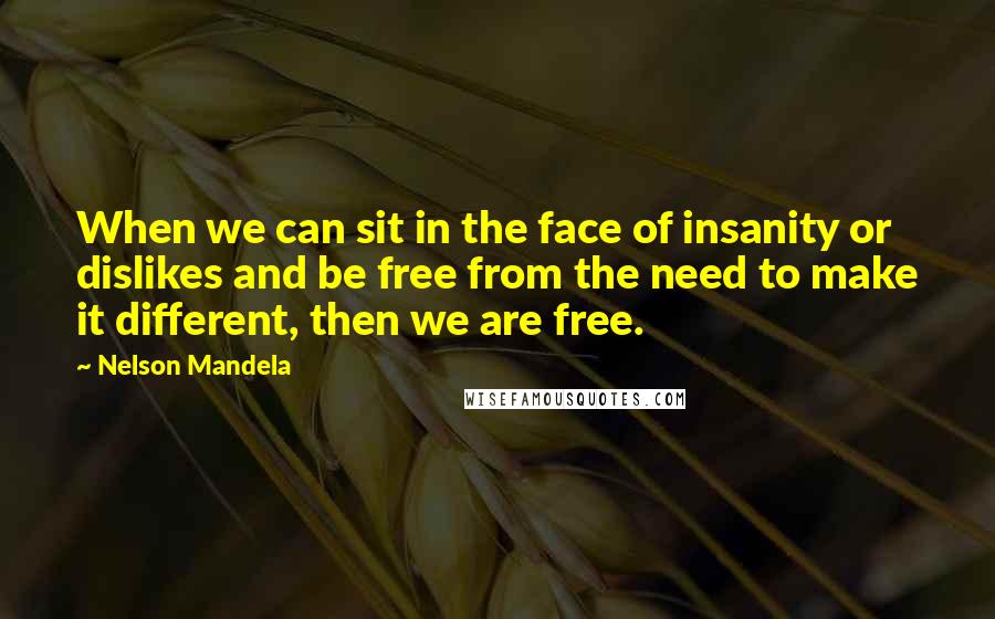 Nelson Mandela Quotes: When we can sit in the face of insanity or dislikes and be free from the need to make it different, then we are free.