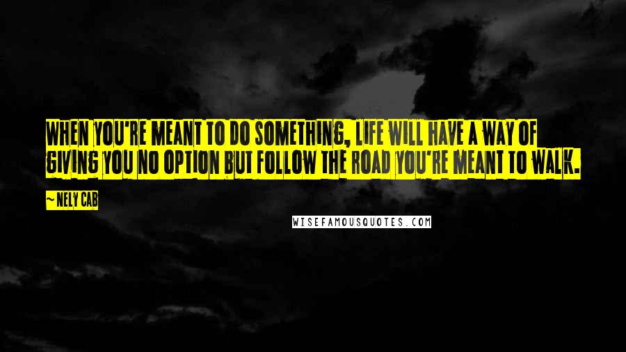 Nely Cab Quotes: When you're meant to do something, life will have a way of giving you no option but follow the road you're meant to walk.
