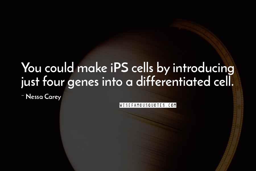 Nessa Carey Quotes: You could make iPS cells by introducing just four genes into a differentiated cell.