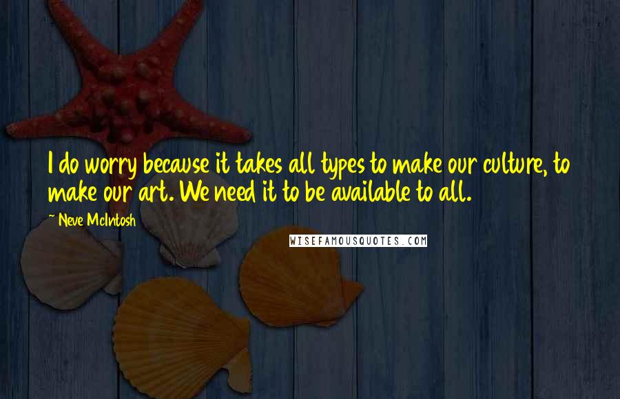 Neve McIntosh Quotes: I do worry because it takes all types to make our culture, to make our art. We need it to be available to all.