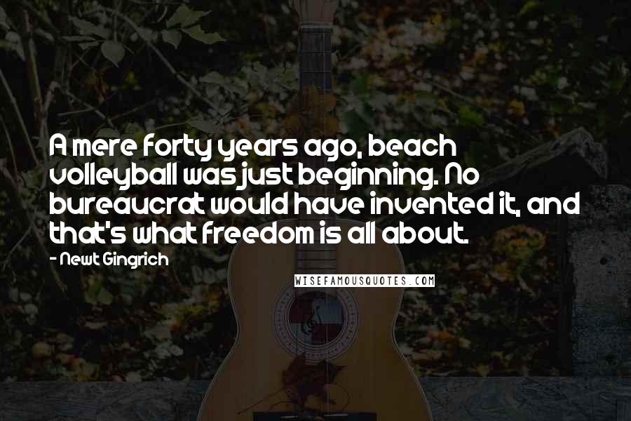 Newt Gingrich Quotes: A mere forty years ago, beach volleyball was just beginning. No bureaucrat would have invented it, and that's what freedom is all about.