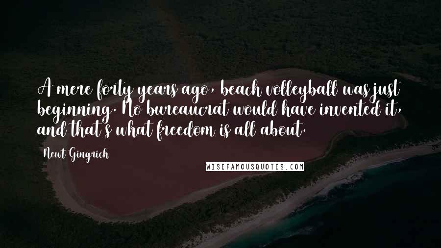 Newt Gingrich Quotes: A mere forty years ago, beach volleyball was just beginning. No bureaucrat would have invented it, and that's what freedom is all about.