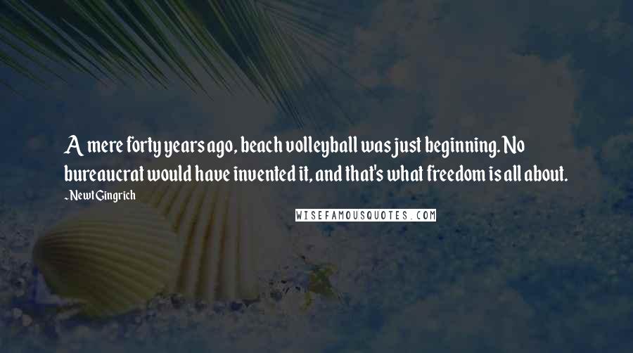 Newt Gingrich Quotes: A mere forty years ago, beach volleyball was just beginning. No bureaucrat would have invented it, and that's what freedom is all about.