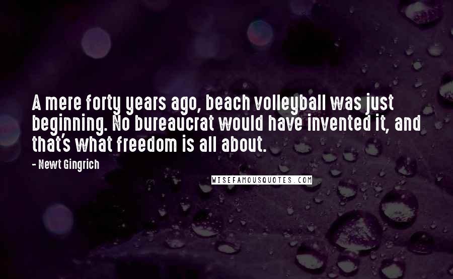 Newt Gingrich Quotes: A mere forty years ago, beach volleyball was just beginning. No bureaucrat would have invented it, and that's what freedom is all about.