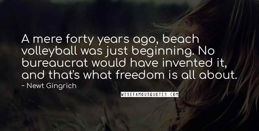 Newt Gingrich Quotes: A mere forty years ago, beach volleyball was just beginning. No bureaucrat would have invented it, and that's what freedom is all about.