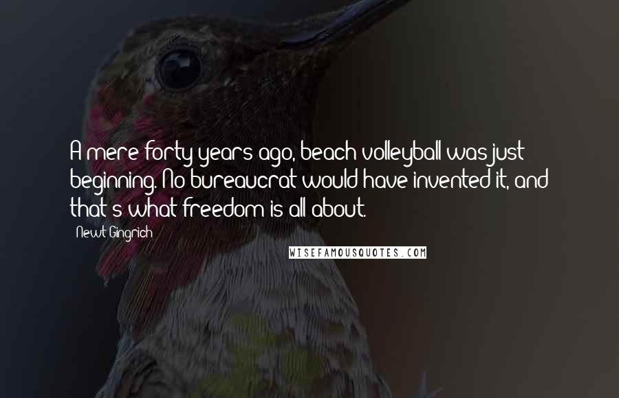 Newt Gingrich Quotes: A mere forty years ago, beach volleyball was just beginning. No bureaucrat would have invented it, and that's what freedom is all about.