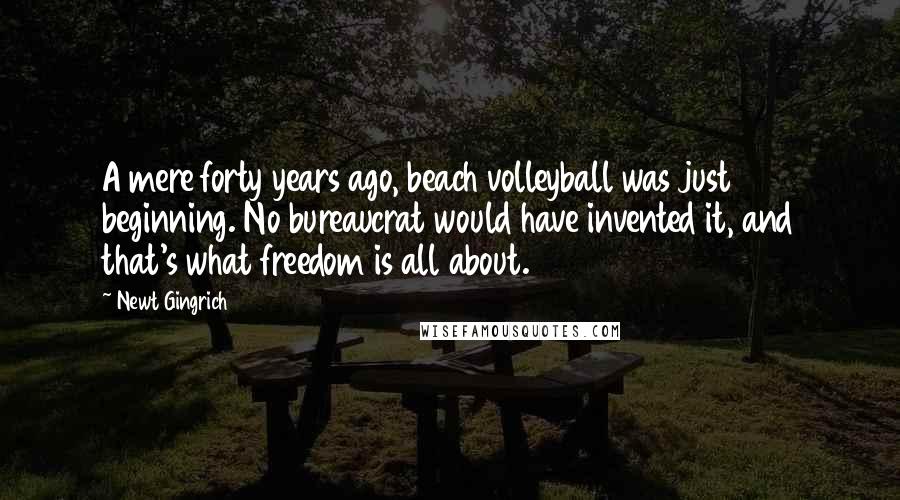 Newt Gingrich Quotes: A mere forty years ago, beach volleyball was just beginning. No bureaucrat would have invented it, and that's what freedom is all about.