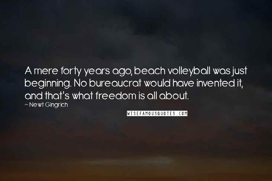 Newt Gingrich Quotes: A mere forty years ago, beach volleyball was just beginning. No bureaucrat would have invented it, and that's what freedom is all about.