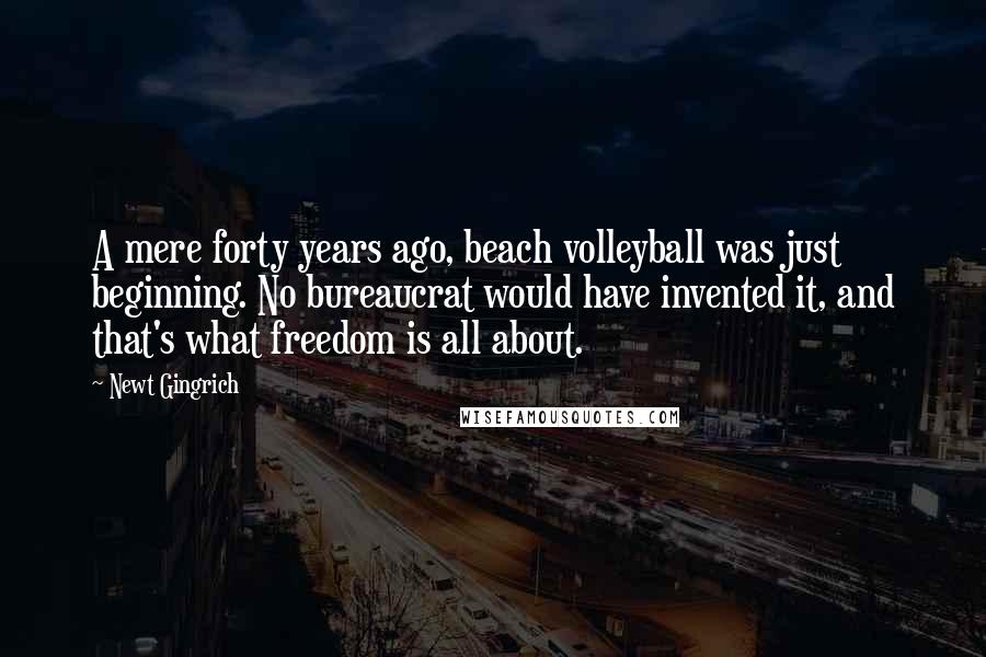 Newt Gingrich Quotes: A mere forty years ago, beach volleyball was just beginning. No bureaucrat would have invented it, and that's what freedom is all about.