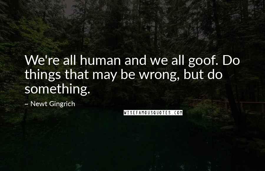 Newt Gingrich Quotes: We're all human and we all goof. Do things that may be wrong, but do something.