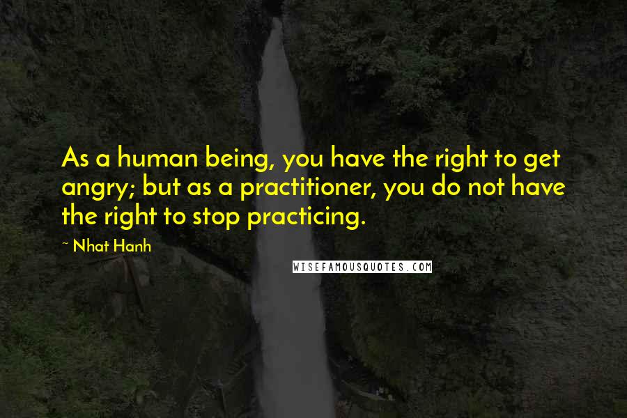 Nhat Hanh Quotes: As a human being, you have the right to get angry; but as a practitioner, you do not have the right to stop practicing.