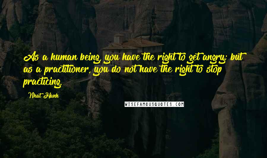 Nhat Hanh Quotes: As a human being, you have the right to get angry; but as a practitioner, you do not have the right to stop practicing.