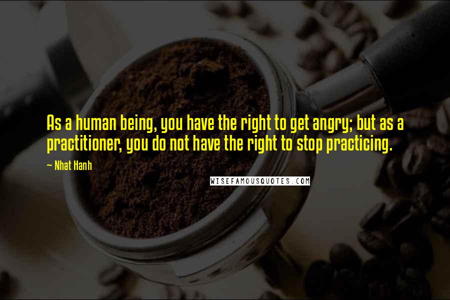 Nhat Hanh Quotes: As a human being, you have the right to get angry; but as a practitioner, you do not have the right to stop practicing.