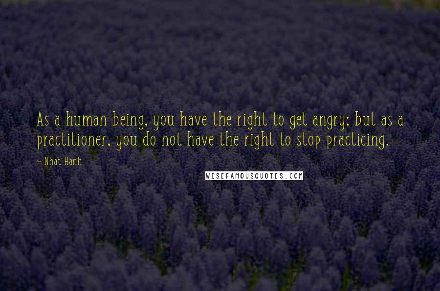 Nhat Hanh Quotes: As a human being, you have the right to get angry; but as a practitioner, you do not have the right to stop practicing.