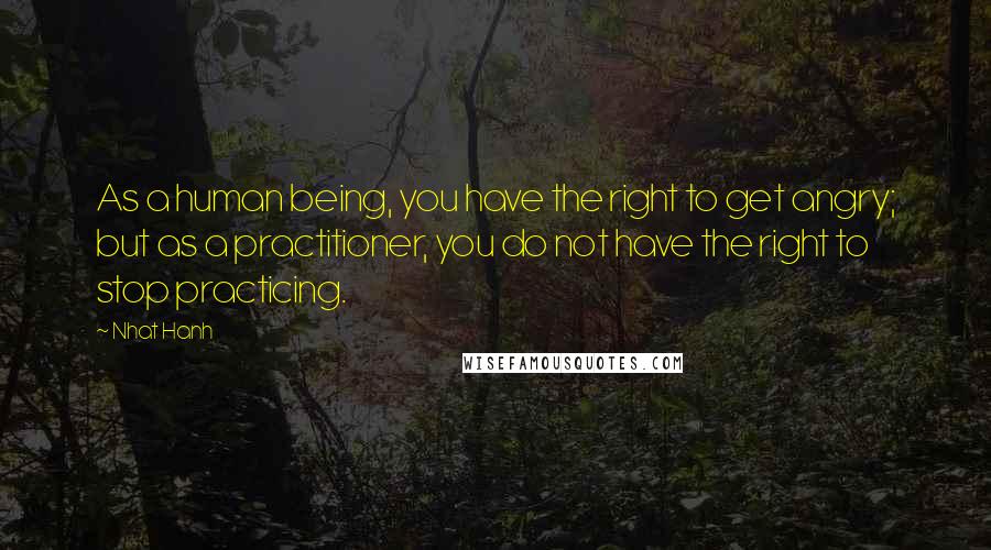 Nhat Hanh Quotes: As a human being, you have the right to get angry; but as a practitioner, you do not have the right to stop practicing.