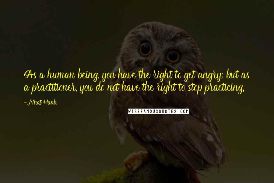 Nhat Hanh Quotes: As a human being, you have the right to get angry; but as a practitioner, you do not have the right to stop practicing.