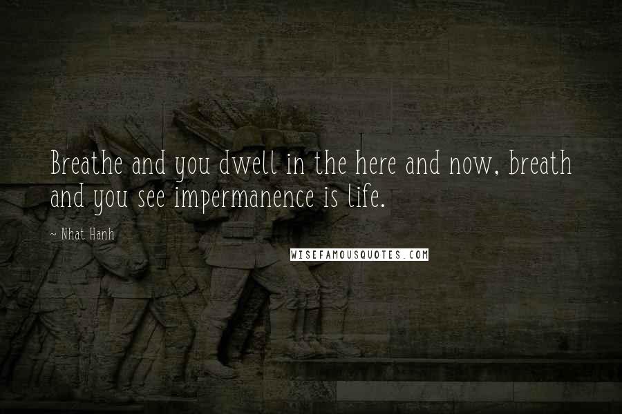 Nhat Hanh Quotes: Breathe and you dwell in the here and now, breath and you see impermanence is life.