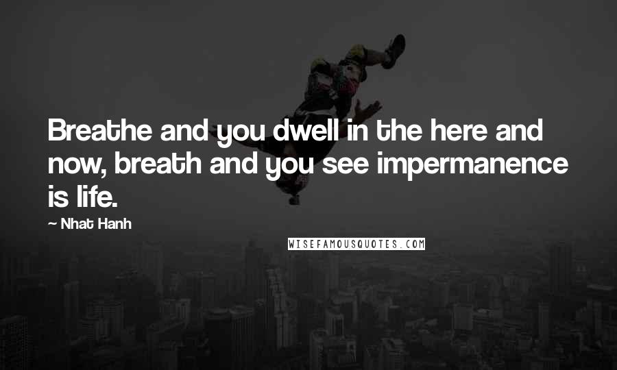 Nhat Hanh Quotes: Breathe and you dwell in the here and now, breath and you see impermanence is life.