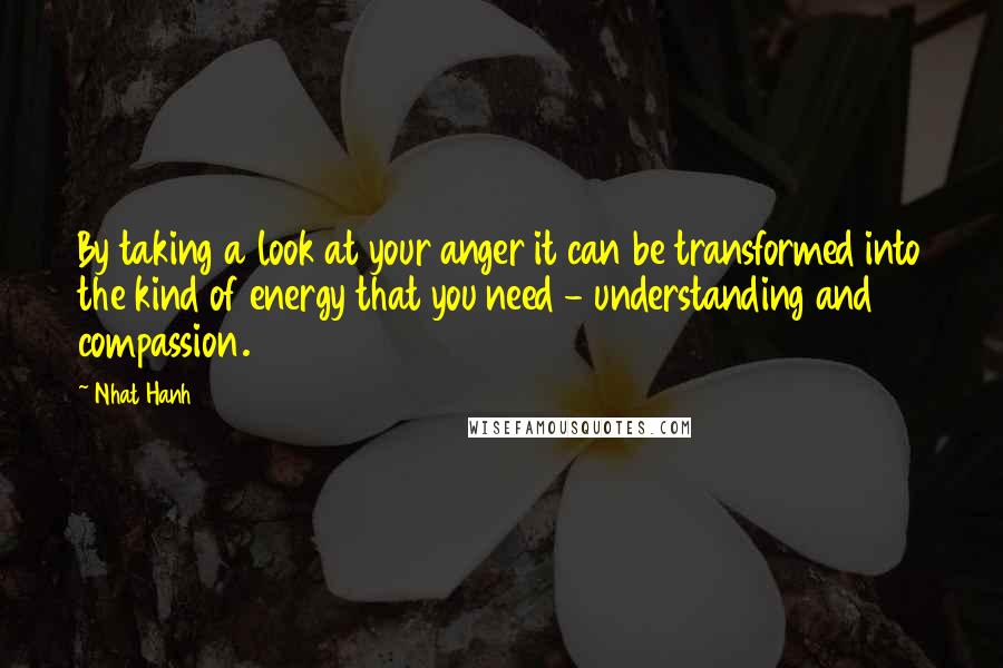 Nhat Hanh Quotes: By taking a look at your anger it can be transformed into the kind of energy that you need - understanding and compassion.