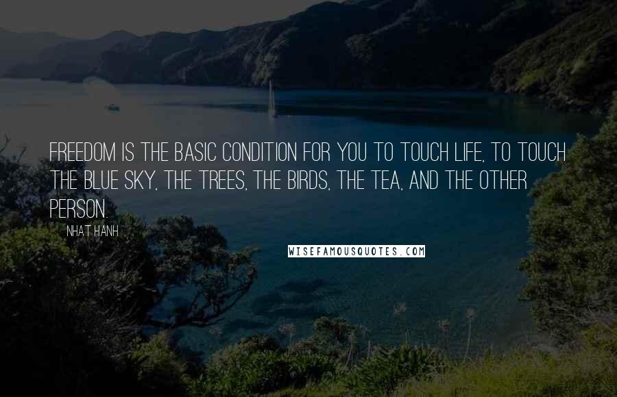 Nhat Hanh Quotes: Freedom is the basic condition for you to touch life, to touch the blue sky, the trees, the birds, the tea, and the other person.