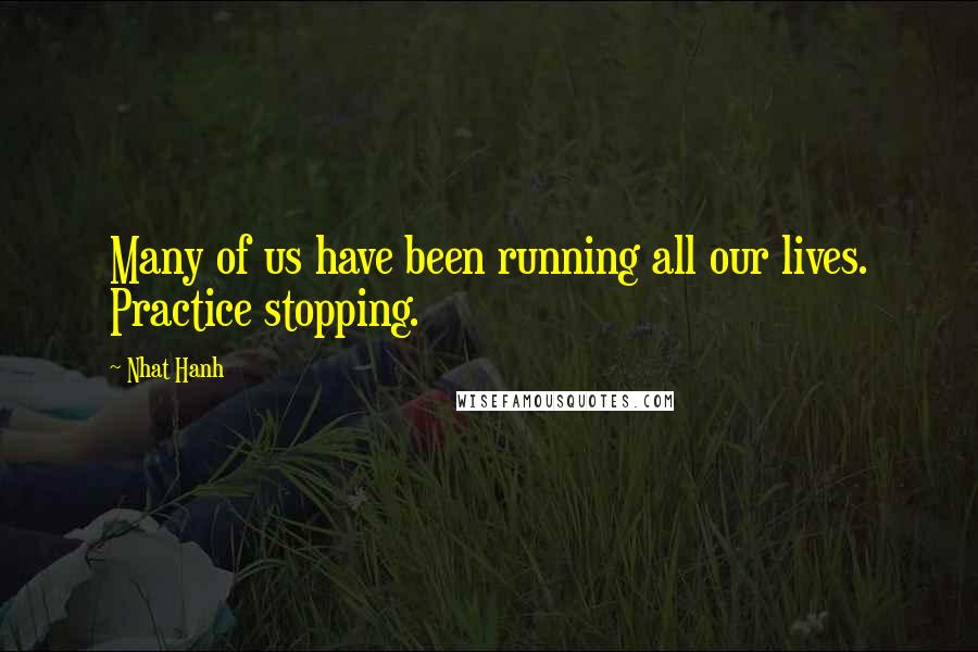 Nhat Hanh Quotes: Many of us have been running all our lives. Practice stopping.