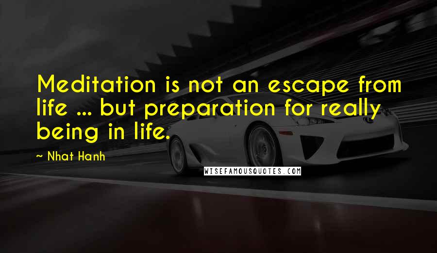 Nhat Hanh Quotes: Meditation is not an escape from life ... but preparation for really being in life.