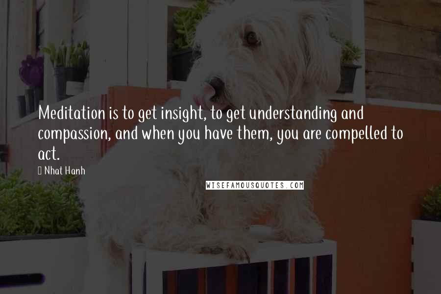 Nhat Hanh Quotes: Meditation is to get insight, to get understanding and compassion, and when you have them, you are compelled to act.