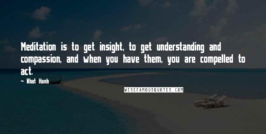 Nhat Hanh Quotes: Meditation is to get insight, to get understanding and compassion, and when you have them, you are compelled to act.