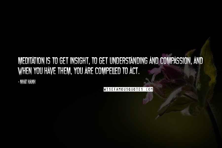 Nhat Hanh Quotes: Meditation is to get insight, to get understanding and compassion, and when you have them, you are compelled to act.