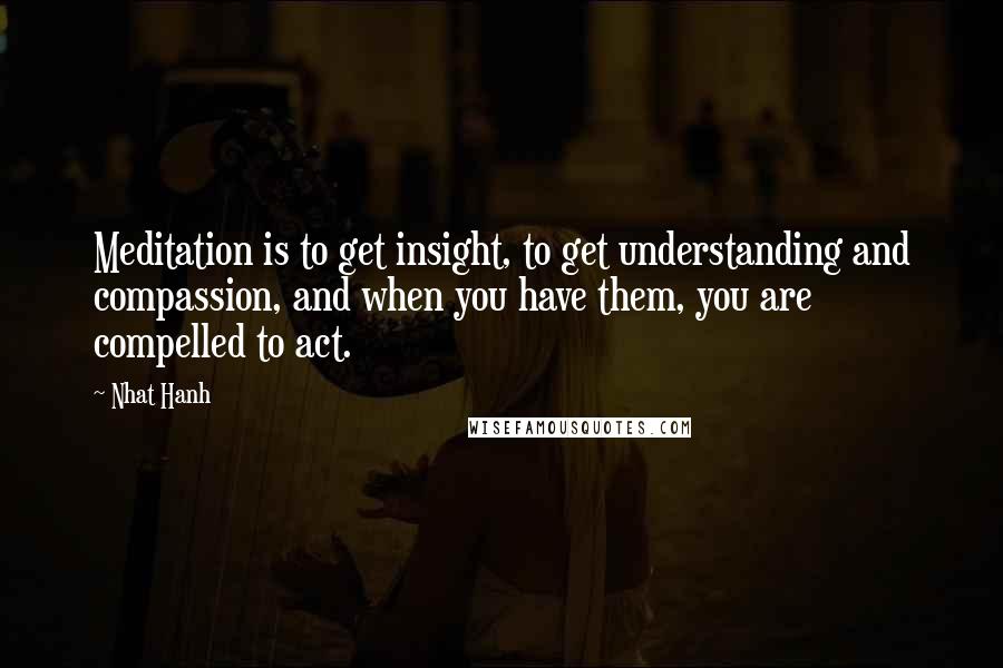 Nhat Hanh Quotes: Meditation is to get insight, to get understanding and compassion, and when you have them, you are compelled to act.