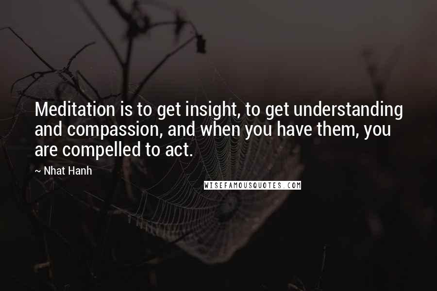Nhat Hanh Quotes: Meditation is to get insight, to get understanding and compassion, and when you have them, you are compelled to act.
